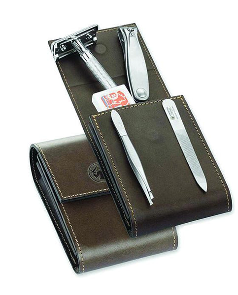 Dovo Razor and Manicure Set in Brown Leather Case DV-574056