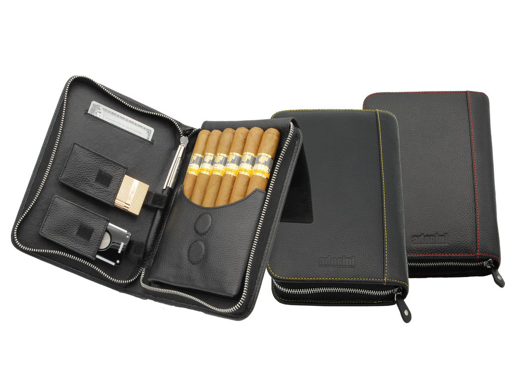 adorini Cigar Bag Real Leather Black Stitching 7948
