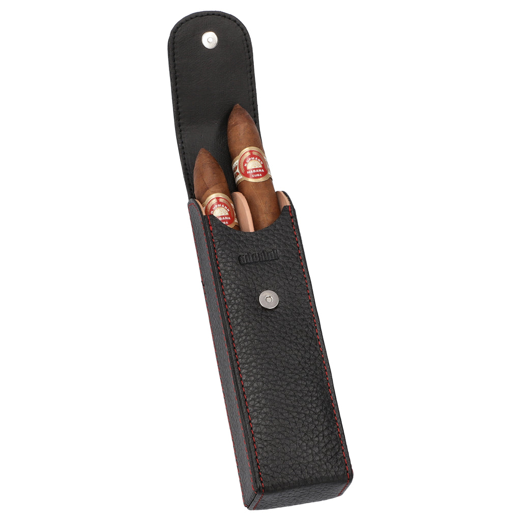 adorini pocket leather cigar case 2 cigars black, red yarn 14986