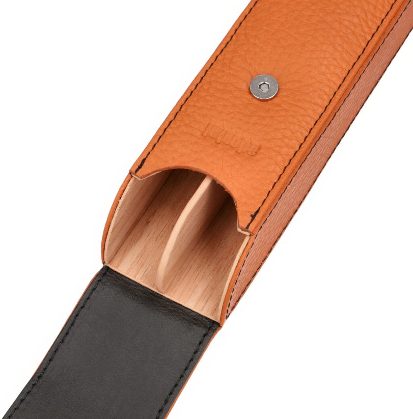 adorini pocket leather cigar case 2 cigars orange, black yarn 14987