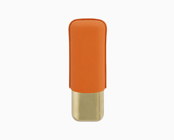 S.T. Dupont ORANGE GRAINED AND GOLD DOUBLE CIGAR CASE 183256