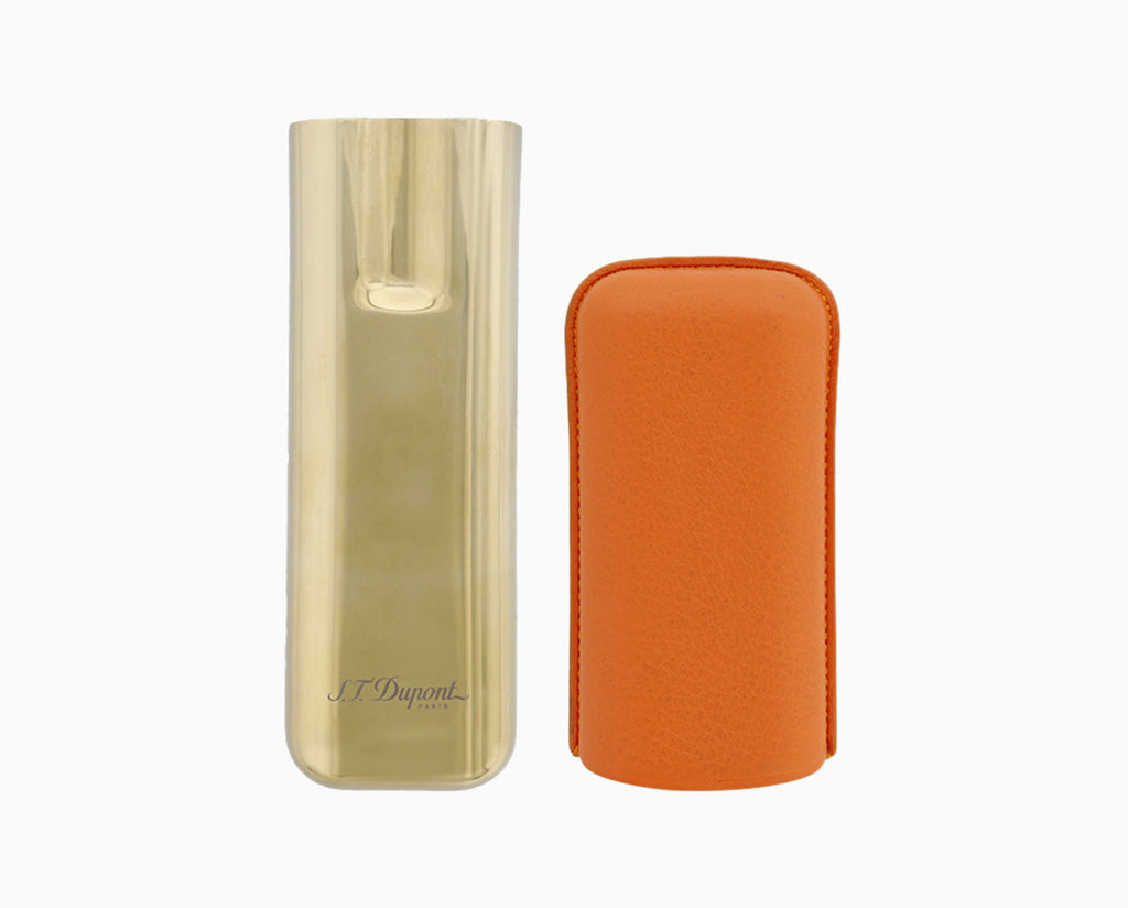 S.T. Dupont ORANGE GRAINED AND GOLD DOUBLE CIGAR CASE 183256