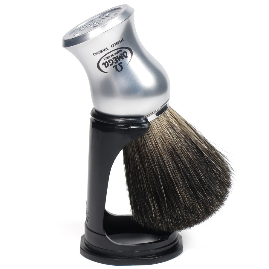 Omega Pure bristle shaving brush - badger effect - with stand