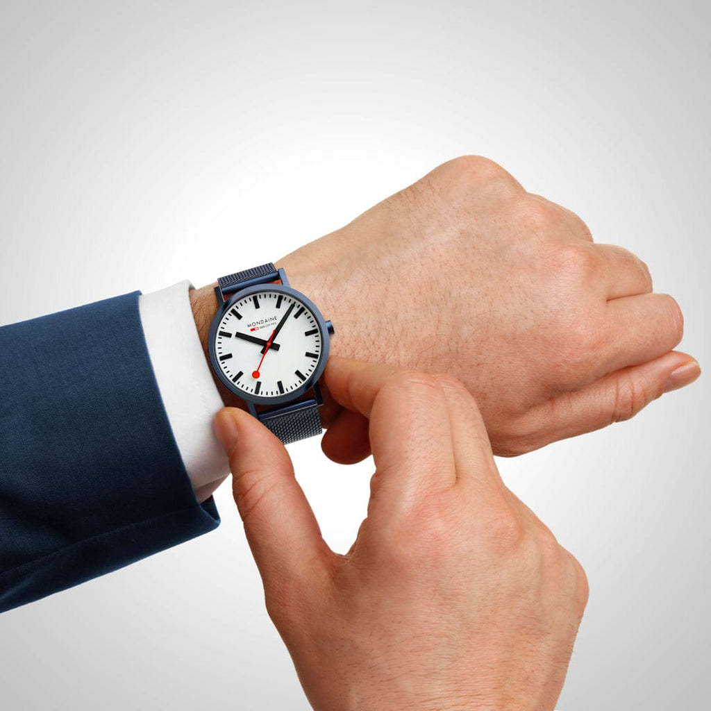 MONDAINE CLASSIC,40MM, IP Blue Stainless Steel Mesh strap Watch  A660.30360.1BSBM