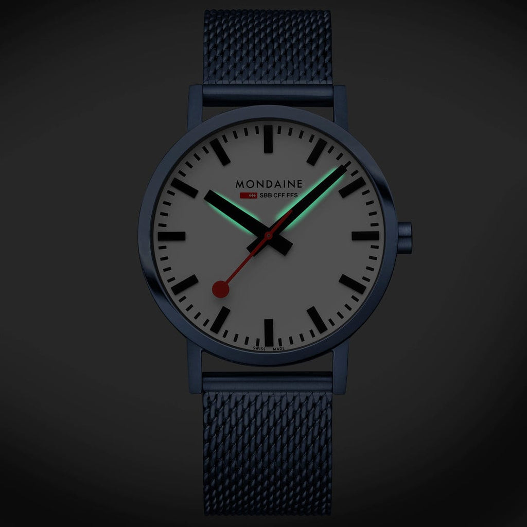 MONDAINE CLASSIC,40MM, IP Blue Stainless Steel Mesh strap Watch  A660.30360.1BSBM