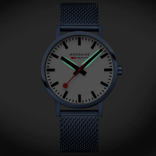 MONDAINE CLASSIC,40MM, IP Blue Stainless Steel Mesh strap Watch  A660.30360.1BSBM