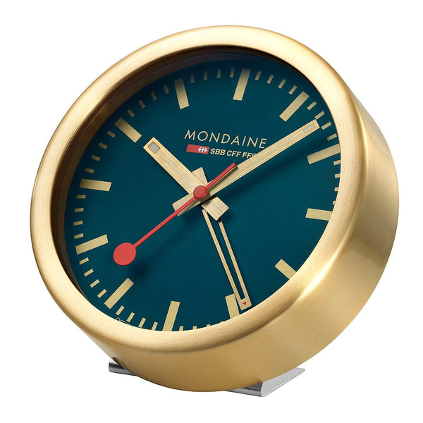 Mondaine TABLE CLOCK, 125MM, DEEP OCEAN BLUE & GOLD-A997.MCAL.46SBG