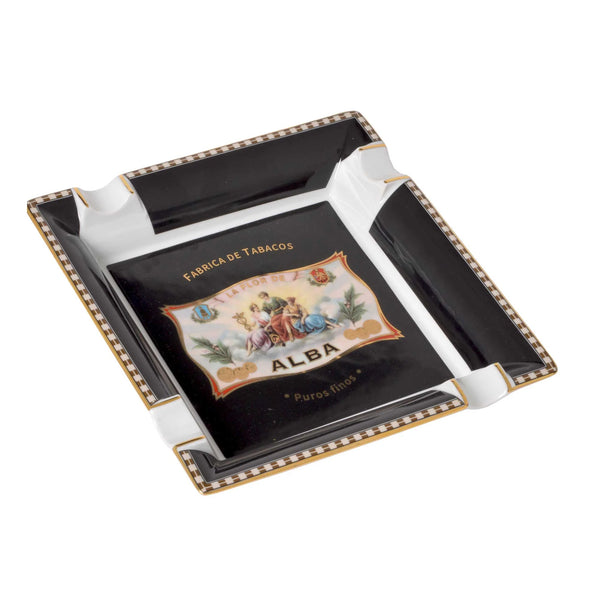 Elie Bleu - Flor De Alba Black Porcelain Ashtray (2 cigar) AB12AUN