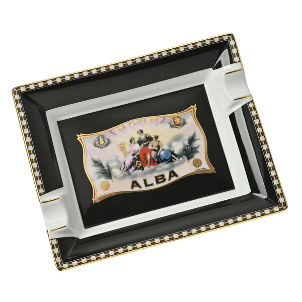 Elie Bleu - Flor De Alba Black Porcelain Ashtray (2 cigar) AB12AUN