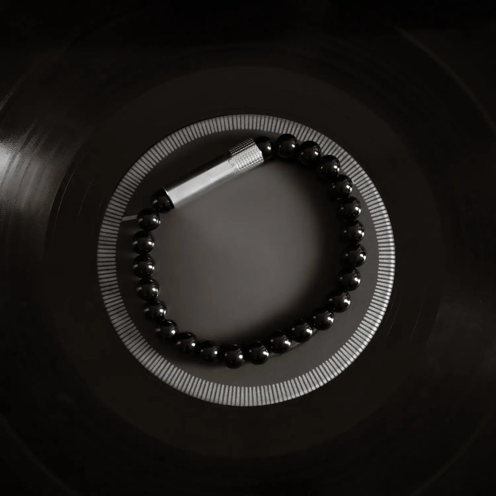 LES FINES LAMES - PUNCH BRACELET - Onyx Noir 8mm Elastic