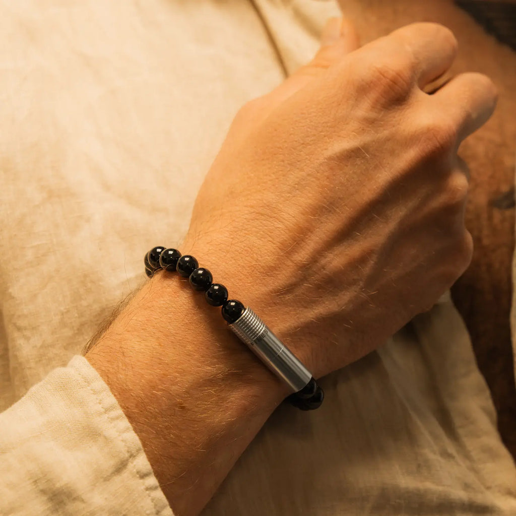 LES FINES LAMES - PUNCH BRACELET - Onyx Noir 8mm Elastic