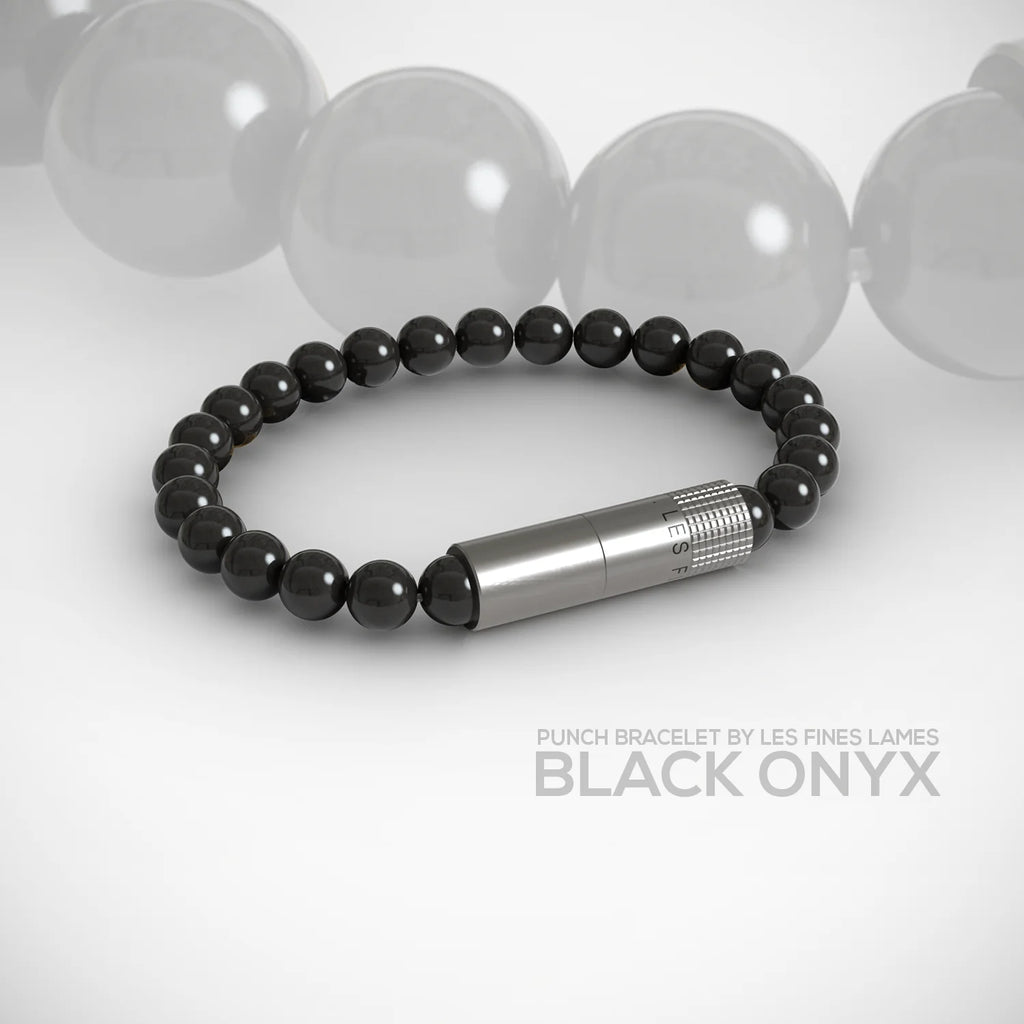LES FINES LAMES - PUNCH BRACELET - Onyx Noir 8mm Elastic