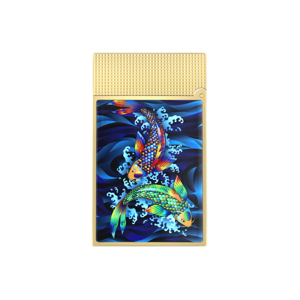 S.T. Dupont KOI FISH LINE 2 BLUE AND GOLDEN LIGHTER -C16397SH