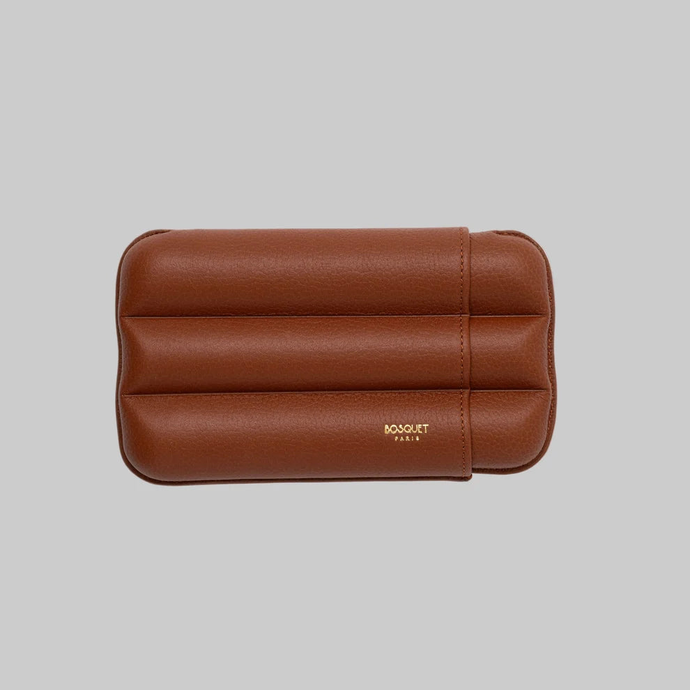 BOSQUET-PARIS Grained Calf Leather Cylindrical Case For 3 Cigars - Dark Brown CL3DB