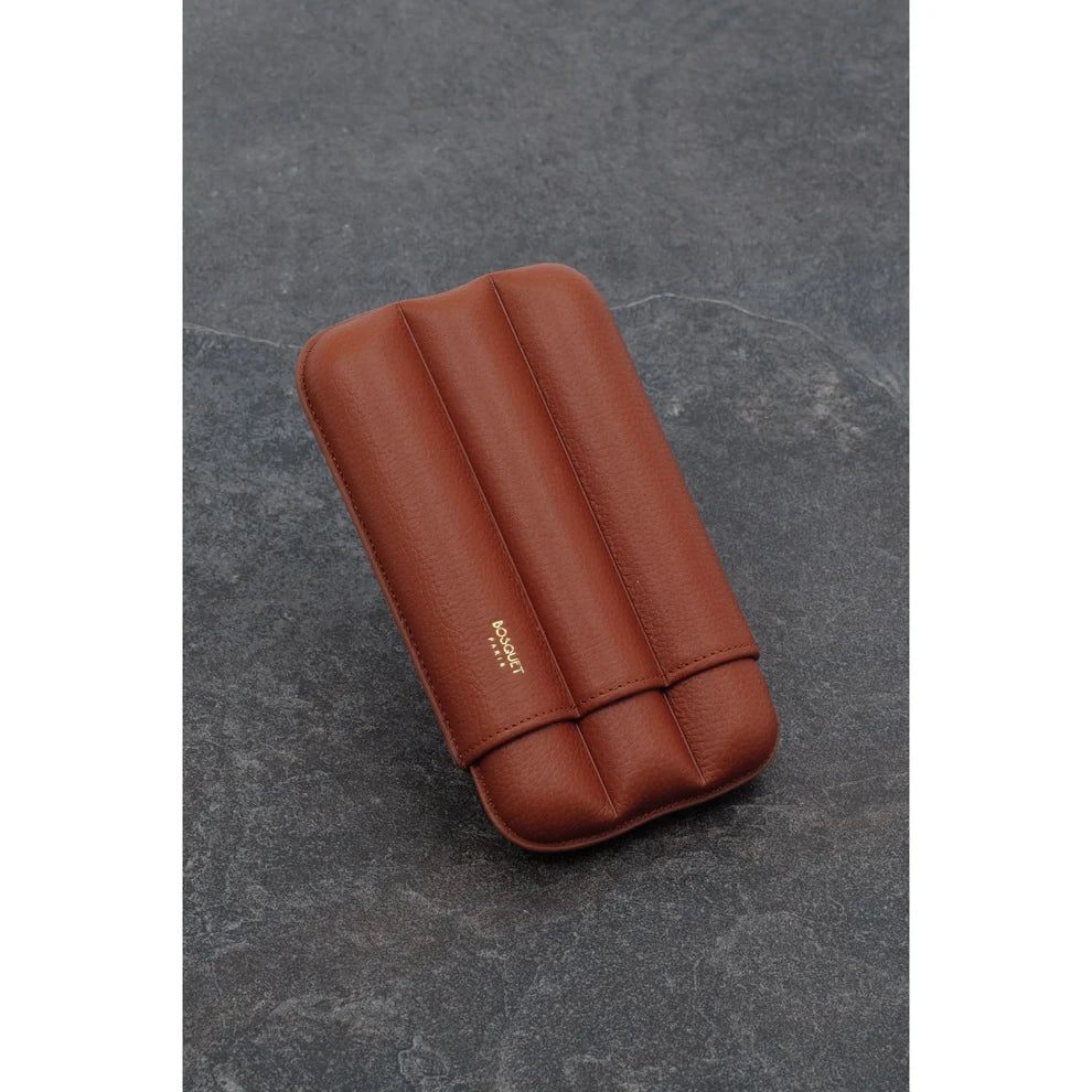 BOSQUET-PARIS Grained Calf Leather Cylindrical Case For 3 Cigars - Dark Brown CL3DB