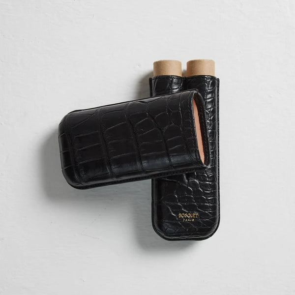 BOSQUET-PARIS Genuine Crocodile Leather Rectangular Case for 2 Cigars - Black CL2CROCB