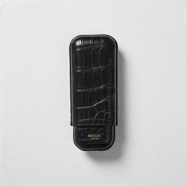 BOSQUET-PARIS Genuine Crocodile Leather Rectangular Case for 2 Cigars - Black CL2CROCB