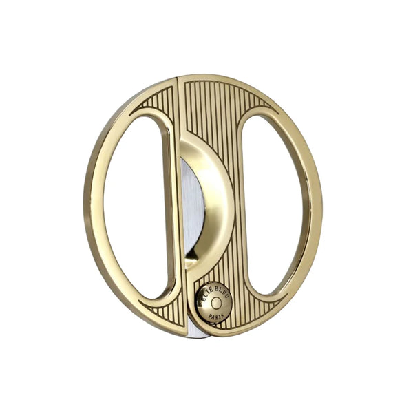 Elie Bleu - Cigar Cutter: C-2 Round, Stainless Steel, Gold IP, Polished, Vertical Lines, Polished Gold IP Button EBC2006