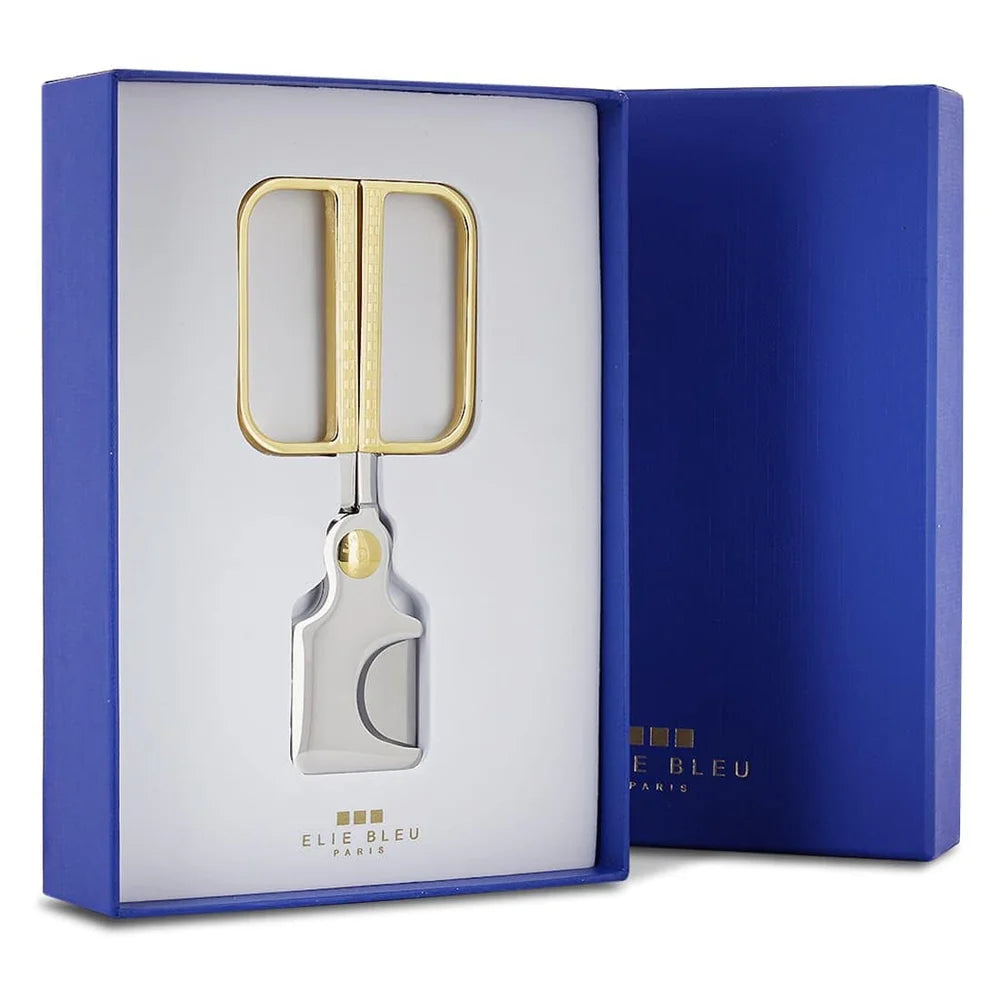 Elie Bleu - Cigar Cutter: C-3 Polished Stainless Steel Blades, Black IP Button And Handles EBC3002