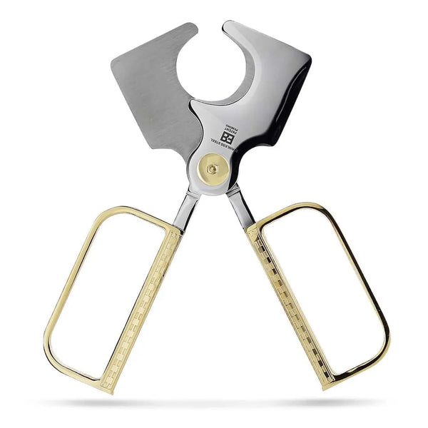 Elie Bleu - Cigar Cutter - C3 Polished Stainless Steel Blade, Gold IP Button and Handles Cigar Scissor EBC3003