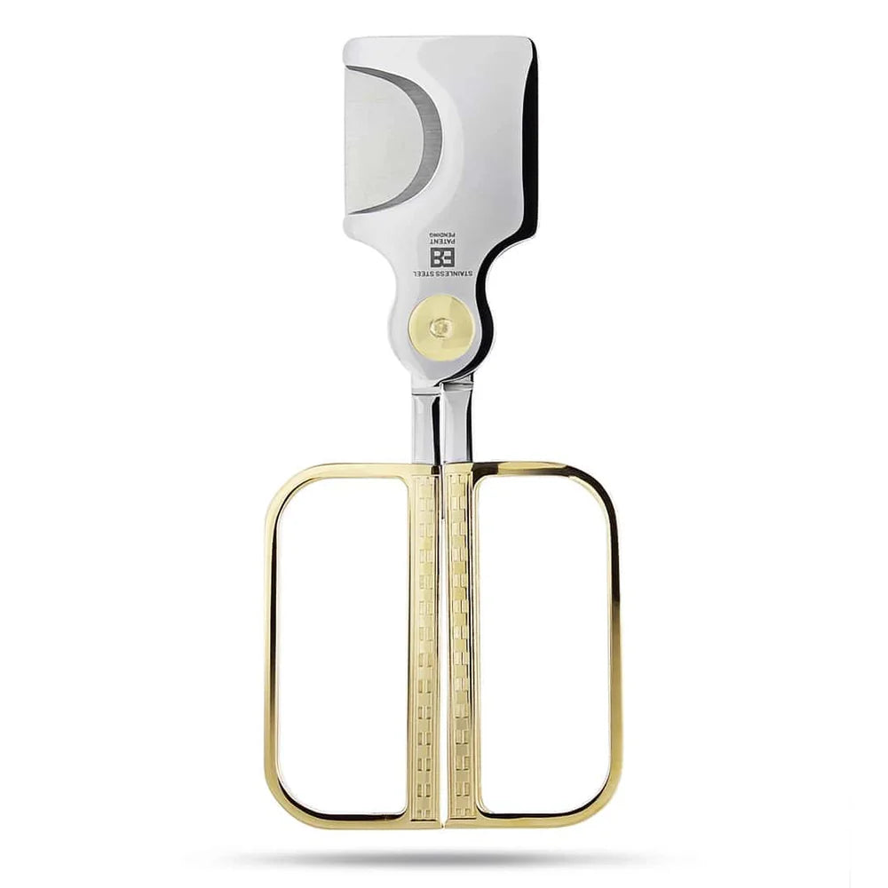Elie Bleu - Cigar Cutter - C3 Polished Stainless Steel Blade, Gold IP Button and Handles Cigar Scissor EBC3003