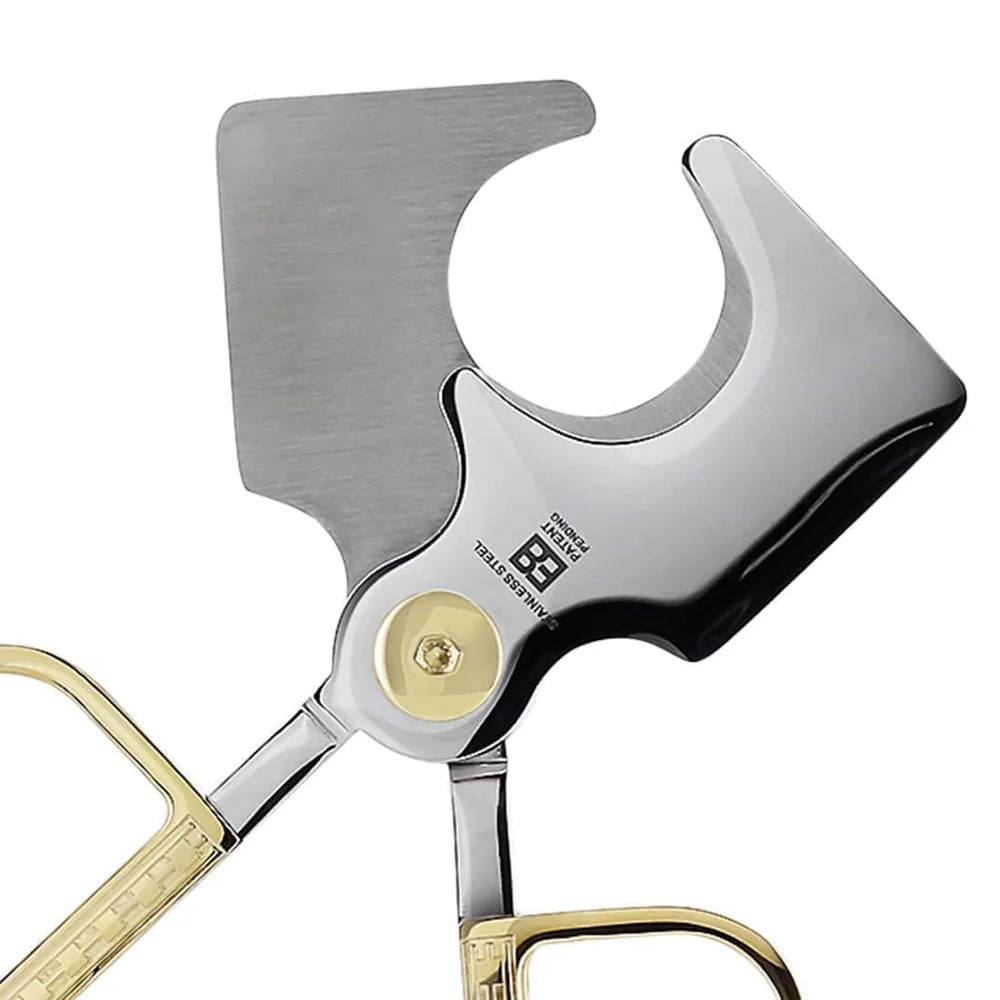 Elie Bleu - Cigar Cutter - C3 Polished Stainless Steel Blade, Gold IP Button and Handles Cigar Scissor EBC3003