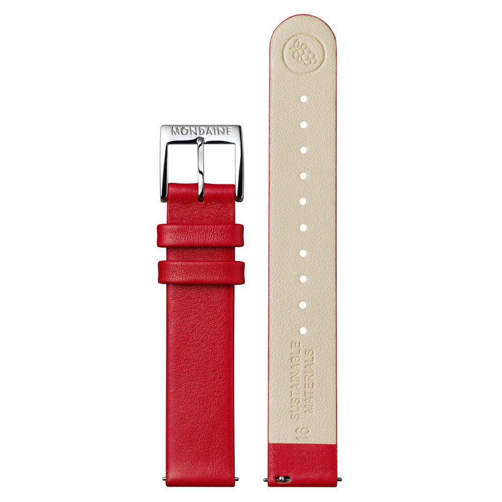 MONDAINE Red Vegan Grape Leather Watch Strap 16mm  FGM.3116.30Q