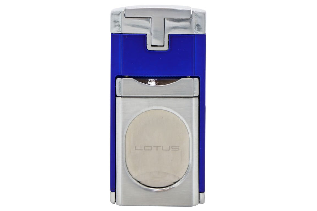 Lotus Duke Triple Flame Lighter With Cutter- Blue and Chrome 24-6030