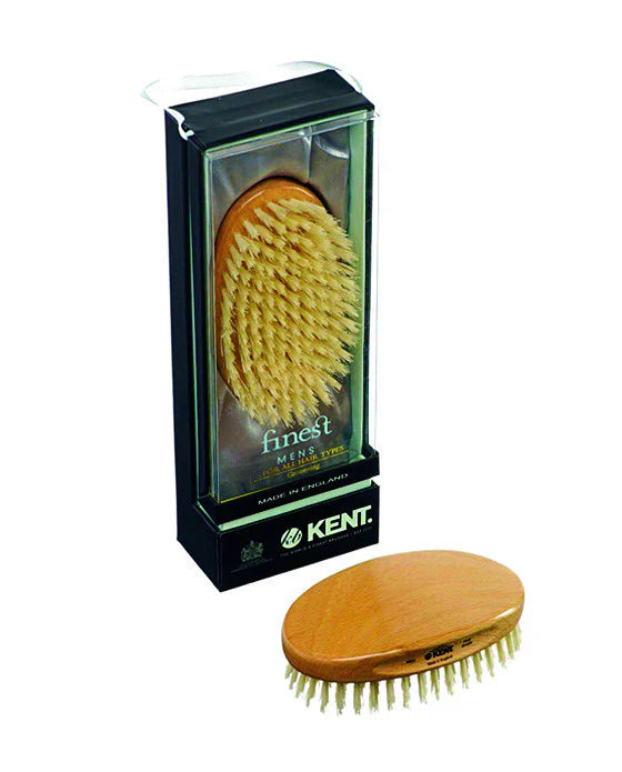 Kent Military Brush, Oval, Beechwood, Pure White Bristle Hairbrush K-MG2