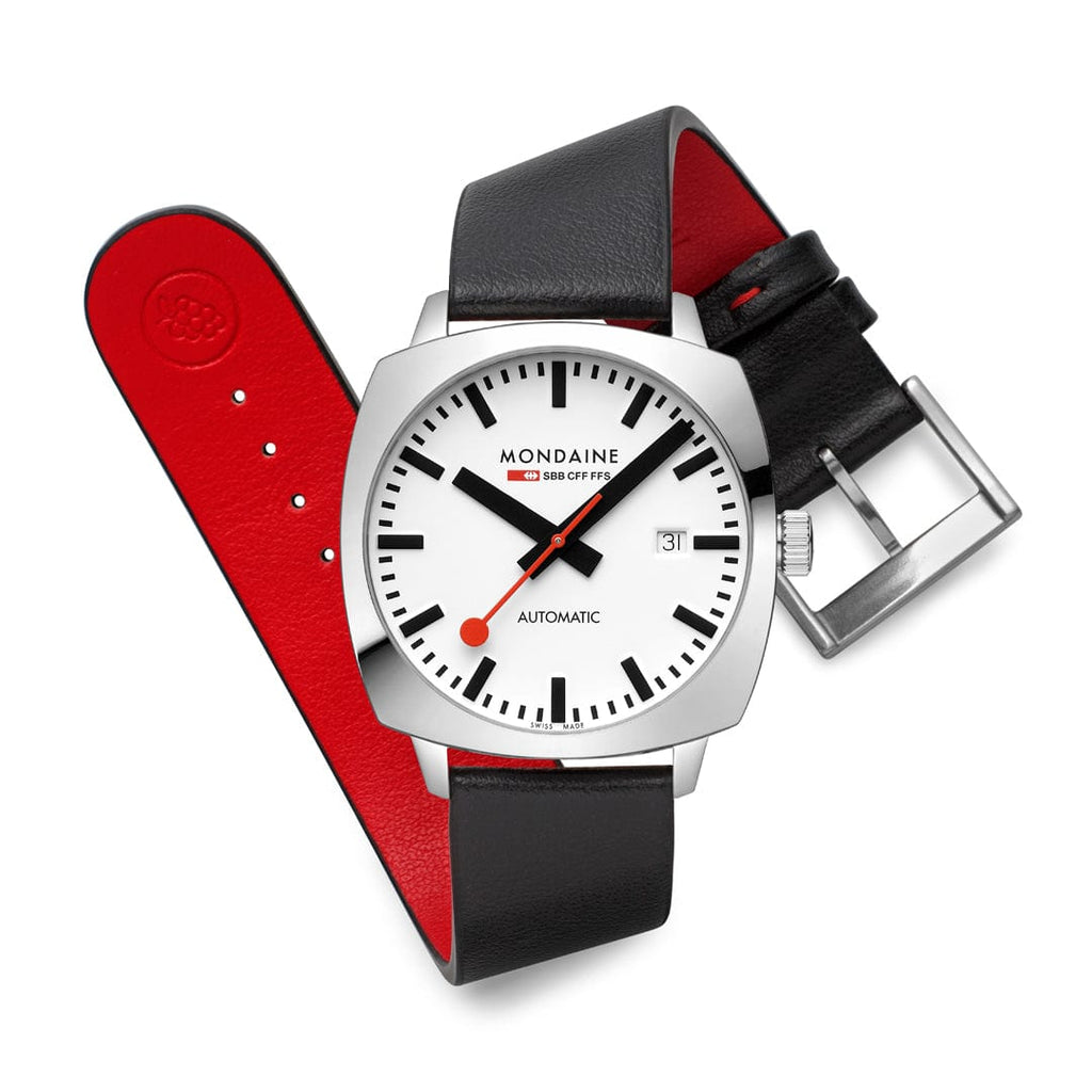 MONDAINE Cushion Automatic 39 mm, Black Vegan Leather MSL.3961B.LBV