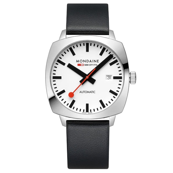 MONDAINE Cushion Automatic 39 mm, Black Vegan Leather MSL.3961B.LBV