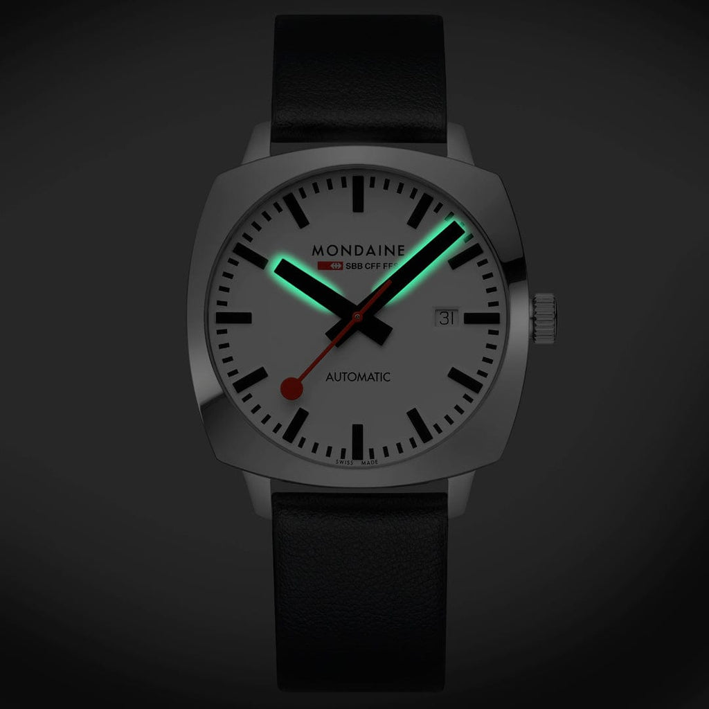 MONDAINE Cushion Automatic 39 mm, Black Vegan Leather MSL.3961B.LBV