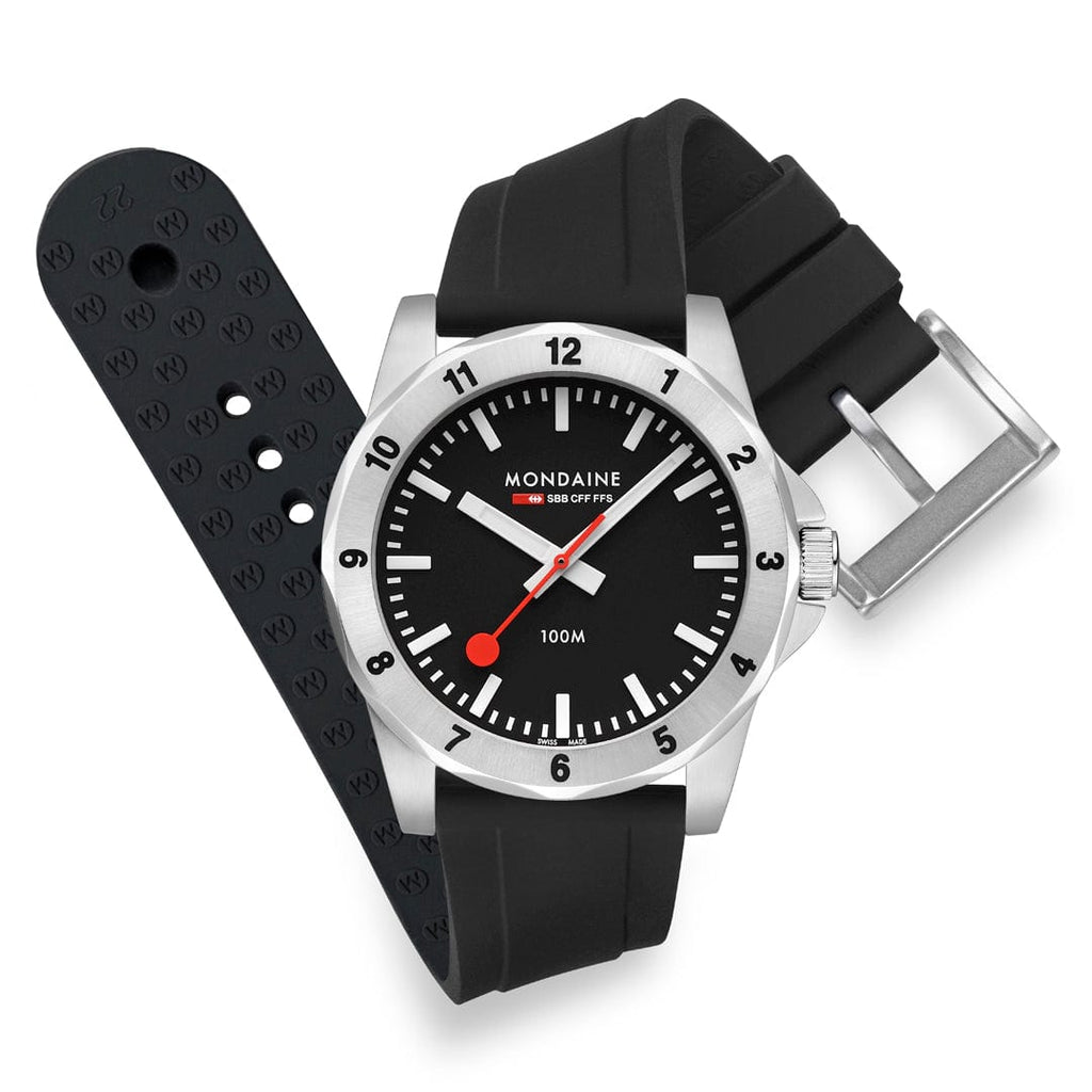 MONDAINE 42 mm, Silicone Rubber Strap- MSN.42120.RB NUMERI