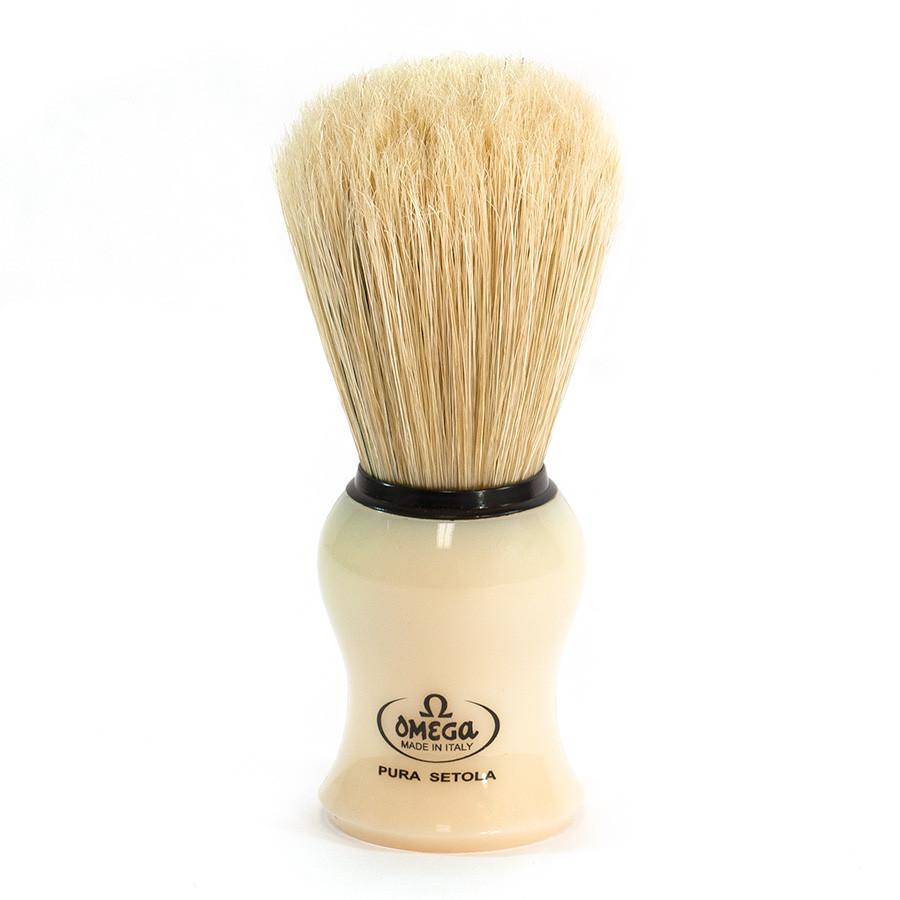 Omega 100% Boar Bristle Shaving Brush #66 , Plastic handle, White
