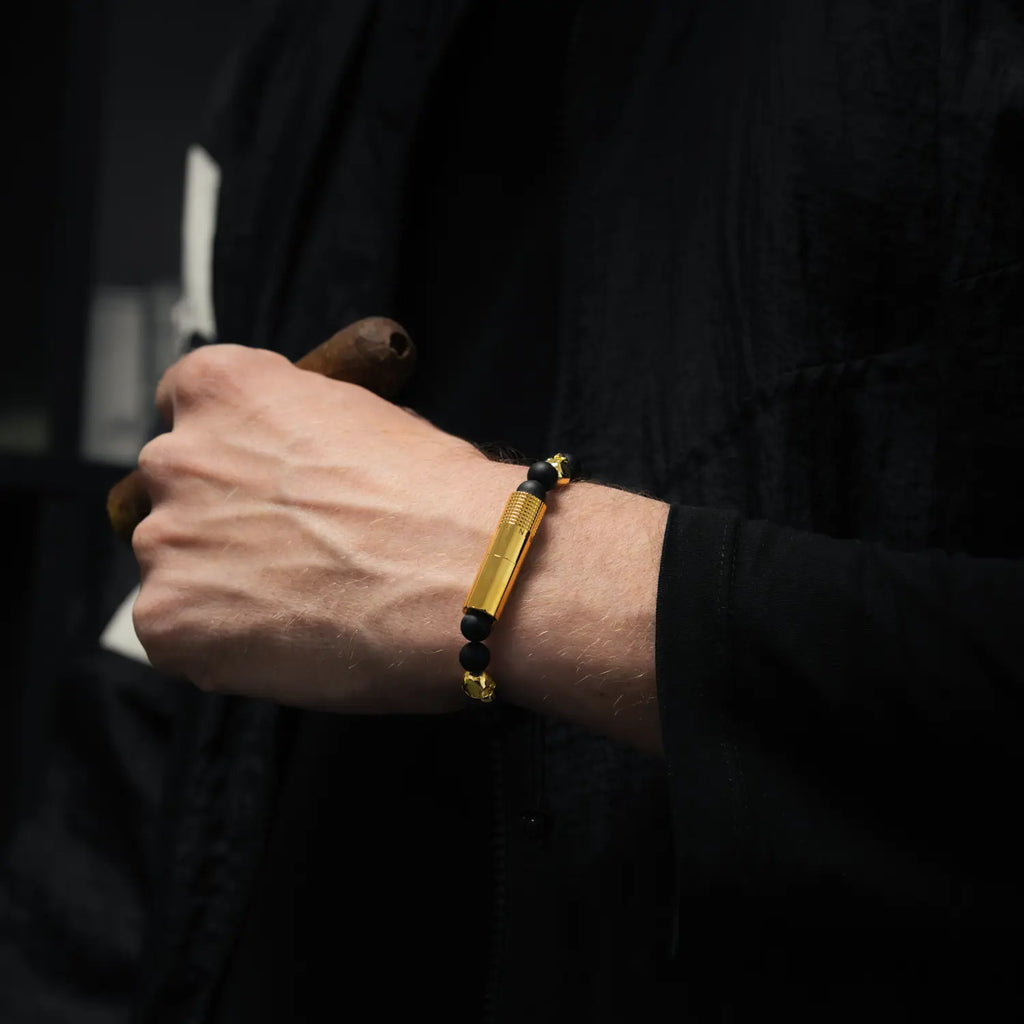 LES FINES LAMES - PUNCH BRACELET - Oscuro Gold Skull II Elastic
