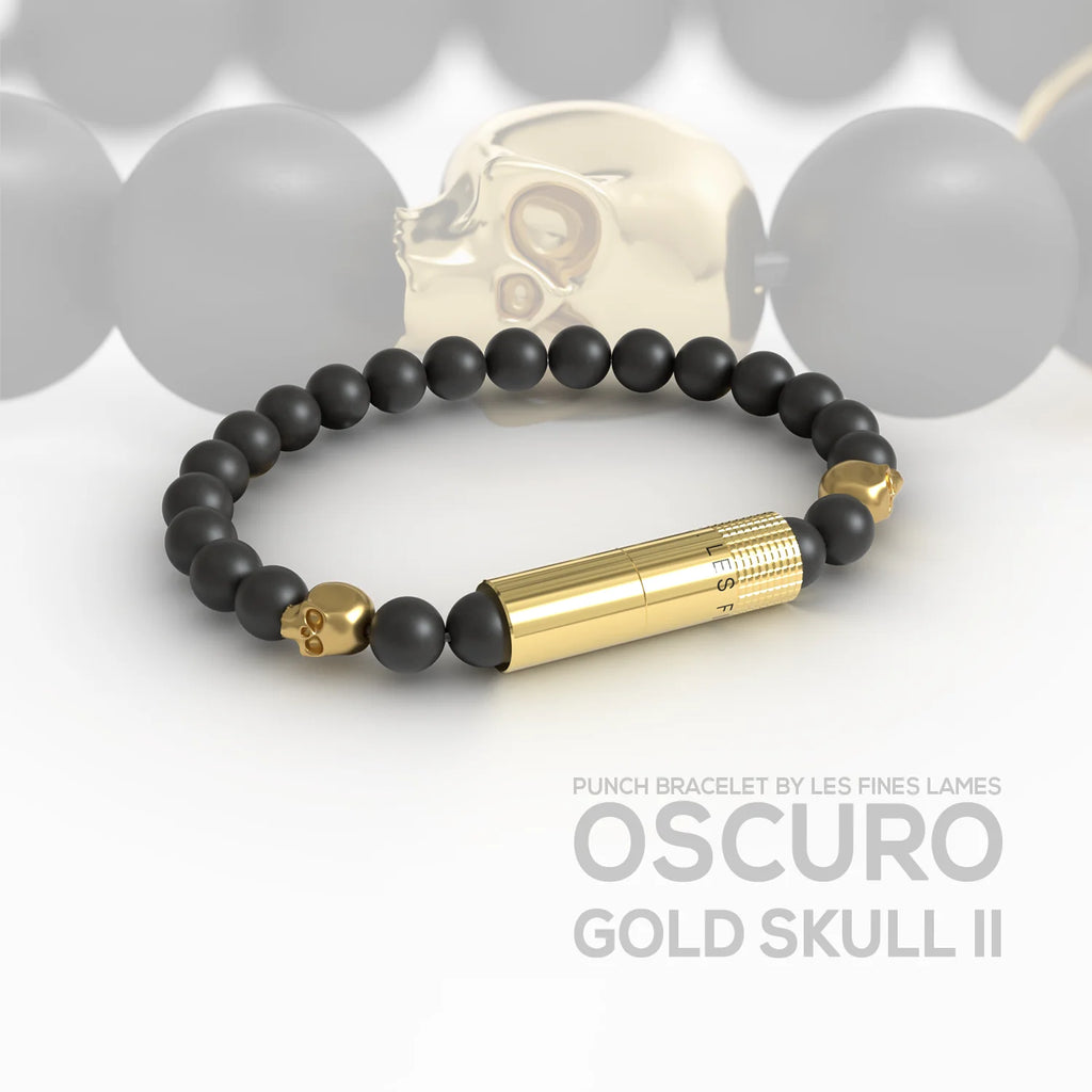 LES FINES LAMES - PUNCH BRACELET - Oscuro Gold Skull II Elastic