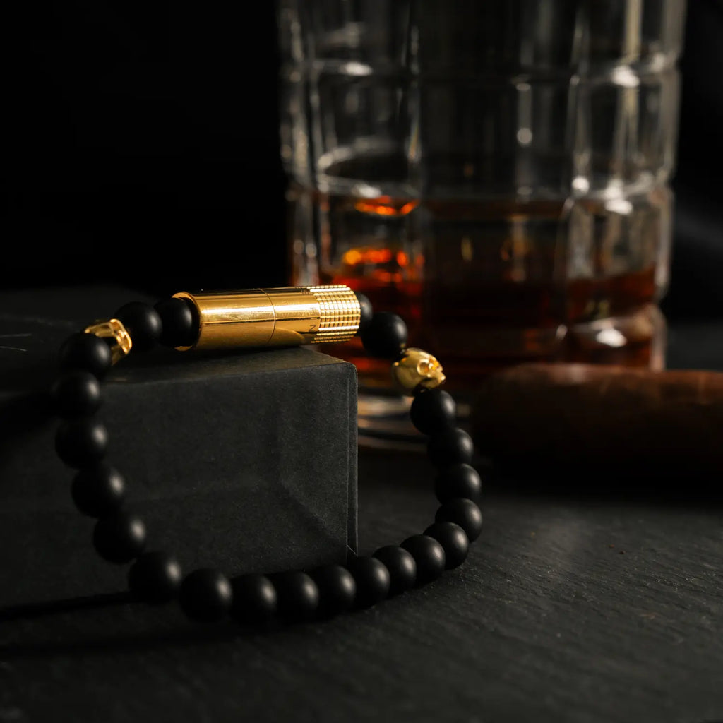 LES FINES LAMES - PUNCH BRACELET - Oscuro Gold Skull II Elastic