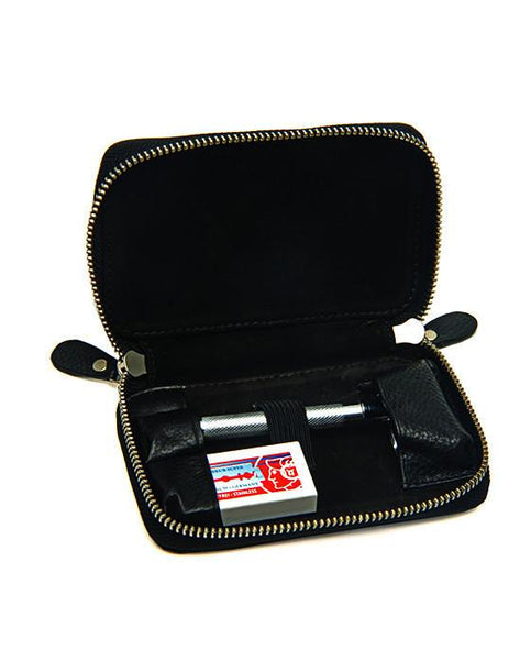 PureBadger Black Pebble Leather DE Safety Razor Case, With Nubuck Lining