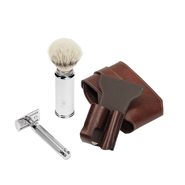 MUHLE - TRAVEL Shaving Brush and Safety Razor Leather Brown RT 2 SR