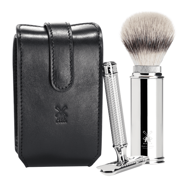 MUHLE - TRAVEL Shaving Brush and Safety Razor Leather Black RT 3 SR