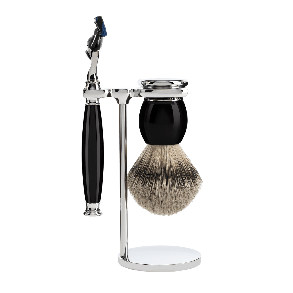 MUHLE - SOPHIST Black Shaving Set Silvertip Brush and Fusion S 93 K 44 F