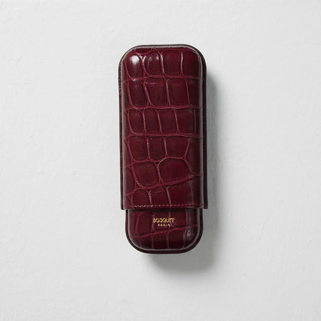 BOSQUET-PARIS Genuine Crocodile Leather Rectangular Case for 2 Cigars - Burgundy CL2CROCB