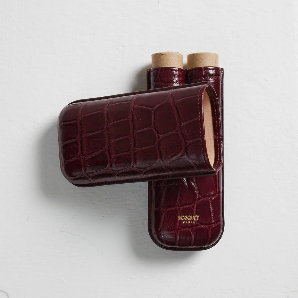 BOSQUET-PARIS Genuine Crocodile Leather Rectangular Case for 2 Cigars - Burgundy CL2CROCB