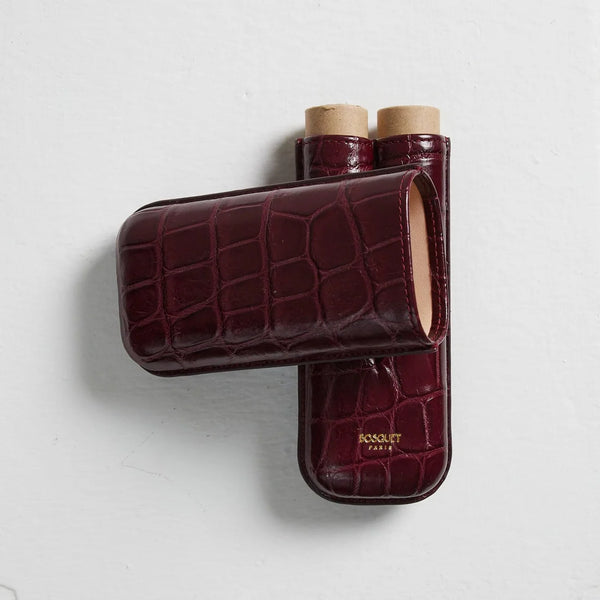 BOSQUET-PARIS Genuine Crocodile Leather Rectangular Case for 2 Cigars - Burgundy CL2CROCB