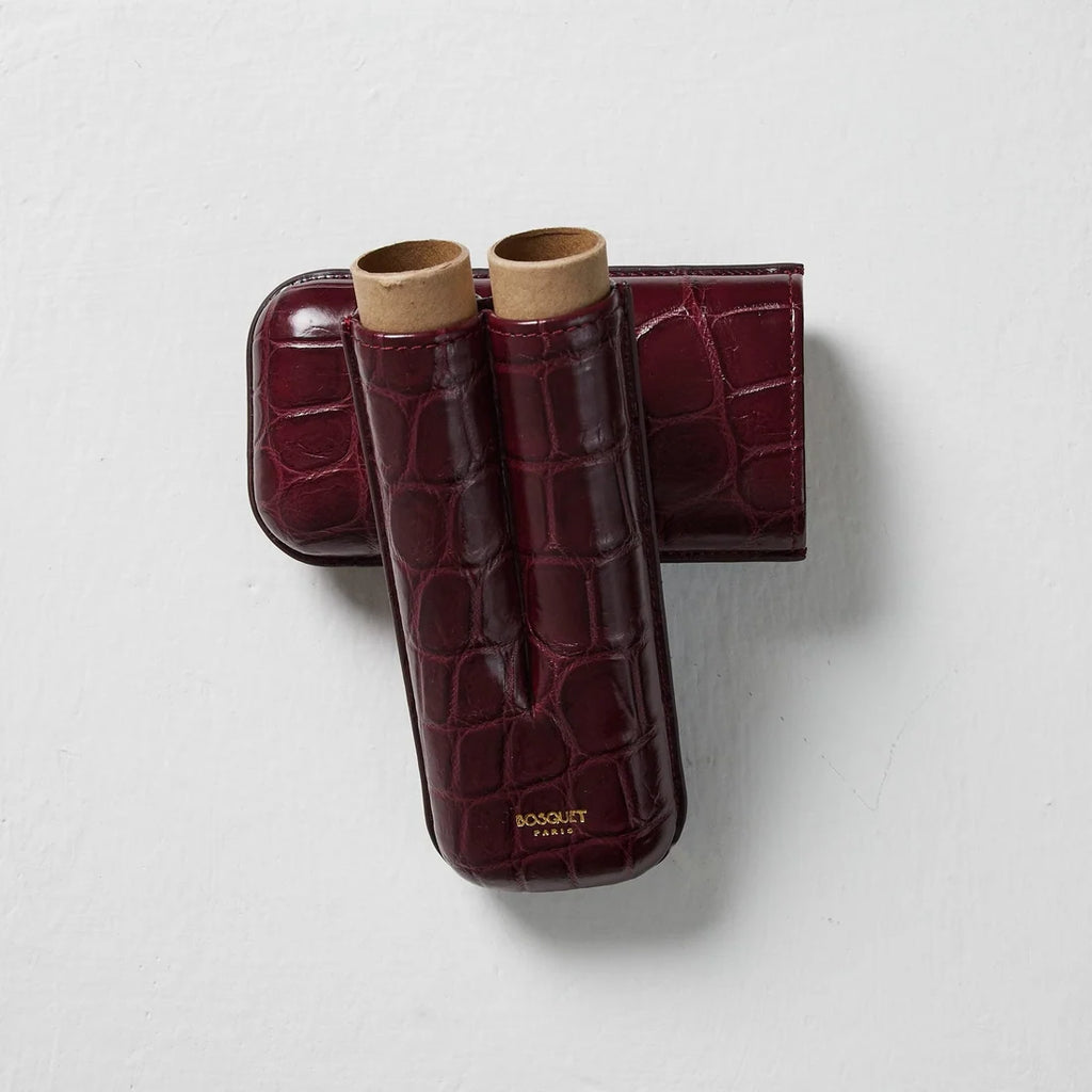 BOSQUET-PARIS Genuine Crocodile Leather Rectangular Case for 2 Cigars - Burgundy CL2CROCB