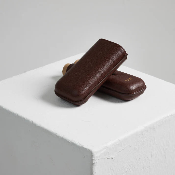 BOSQUET-PARIS Grained Calf Leather Case For 2 Cigars- Dark Brown TL2DB