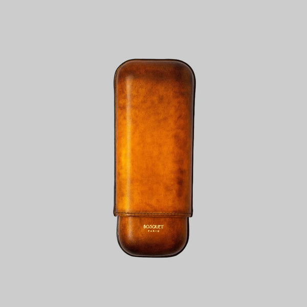 BOSQUET-PARIS Rectangular Patina Finish Savane Leather Case For 2 Cigars TLPS