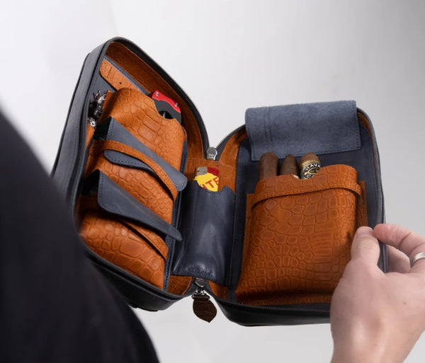 Tamila Designs Zipper Cigar Case - Orange Pebble & Navy