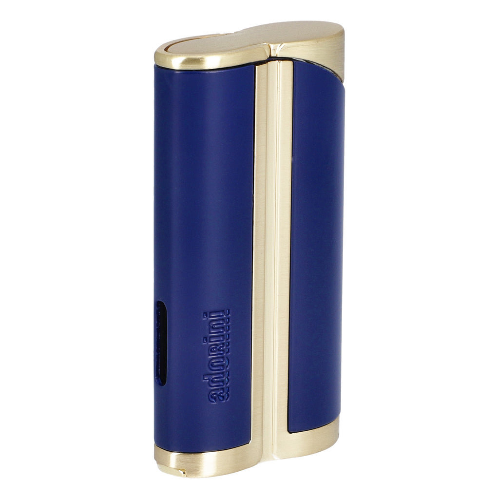 adorini Single Jet Curve Lighter Blue / Yellow Gold incl. Cigar Punch 15090