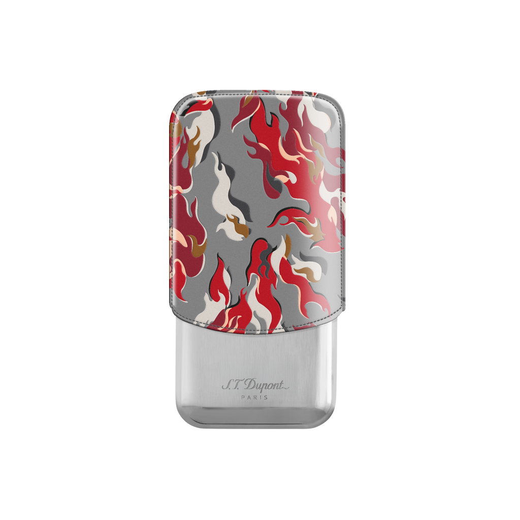S.T. Dupont 3 cigar leather case Camo red  183451